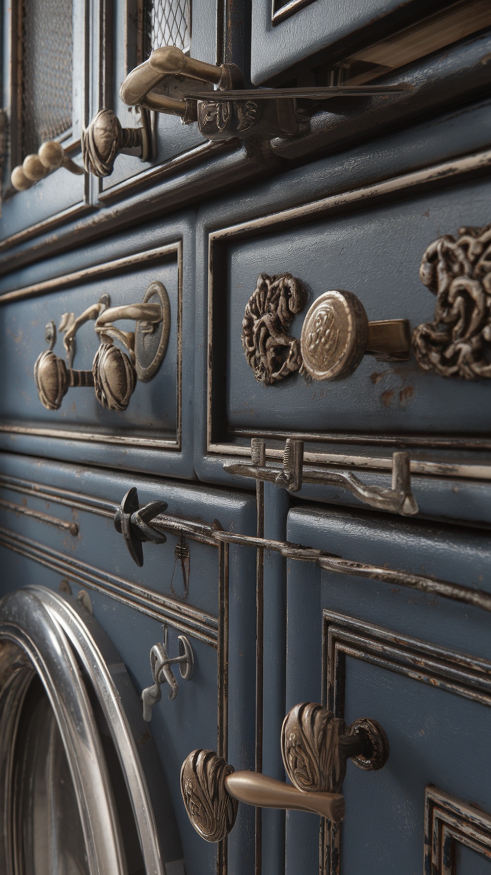 Various cabinet hardware options for laundry room cabinets.