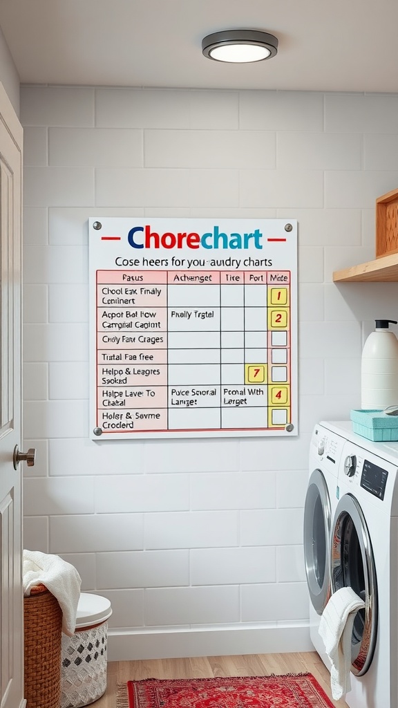 Chore chart in a laundry room for organization
