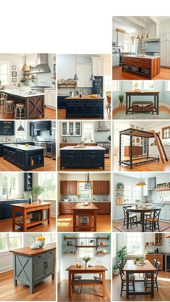 A collection of kitchen island dining tables in various styles, showcasing different designs and seating options.