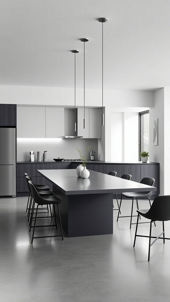 Modern minimal kitchen island with seating and stylish lighting